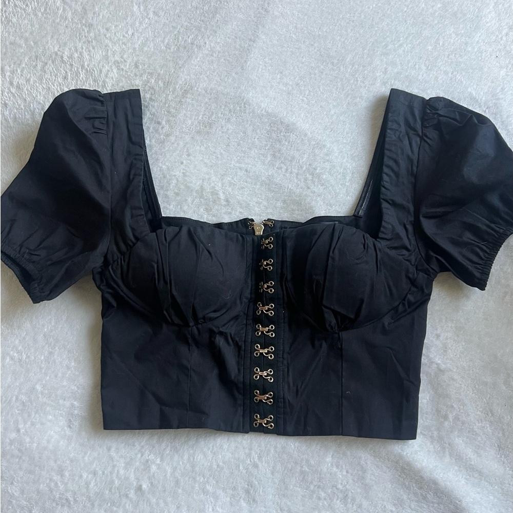 White Fox Boutique Black Puff Sleeve Crop Top